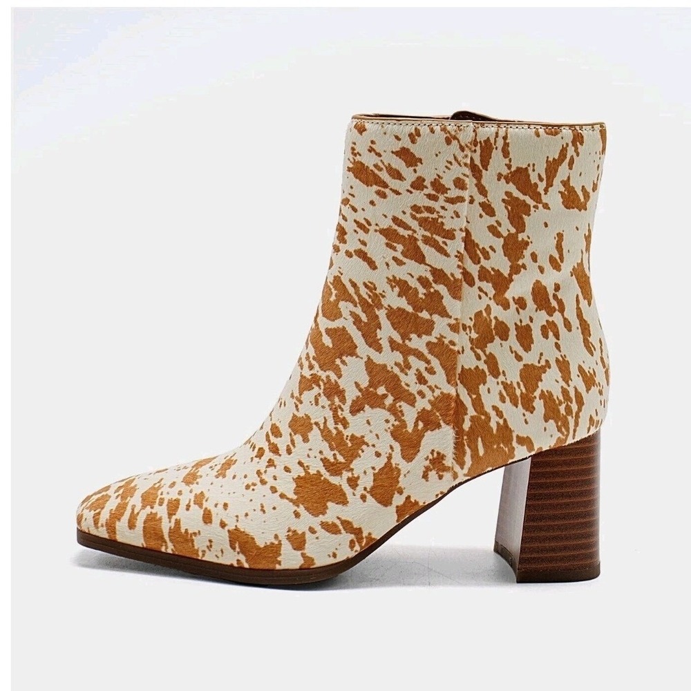 INC Dasha Calf Hair Boots 6.5 Cow Print Ankle Western Block Heel Frstival Boho